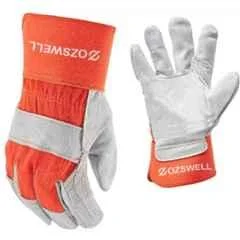 Ozswell 10 inch Rigger Canadian Palm Leather Red & White Welding Safety Gloves, Size: M