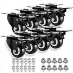 Implemental 8 Pcs 2 inch PU Black Heavy Duty Industrial Castor Wheels Set with Double Locking & Double Ball Bearing