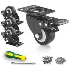Implemental 4 Pcs 2 inch PU Heavy Duty Swivel Castor Wheel Set with Brake & 1 Screwdriver Free