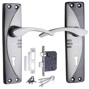 ATOM 7 inch Brass & Iron Black Silver Finish Mortise Door Lock Set, MH-1003-KY-BS