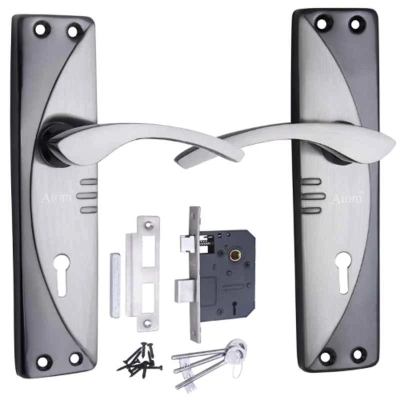 ATOM 7 inch Brass & Iron Black Silver Finish Mortise Door Lock Set, MH-1003-KY-BS